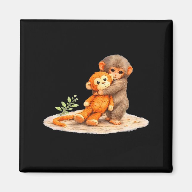 Imã Bebê macaco soco de macaco segurando brinquedo de  (Frente)
