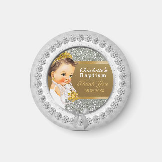Imã Bebê Menina Baptismo Obrigado, Guarde | Prata Dour
