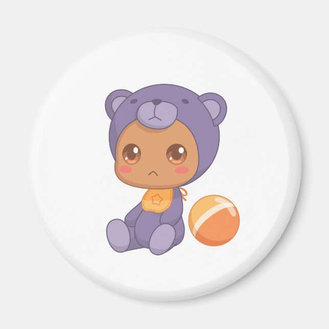 Imã Bebê Menina Macacão de Urso Roxo (Frente)