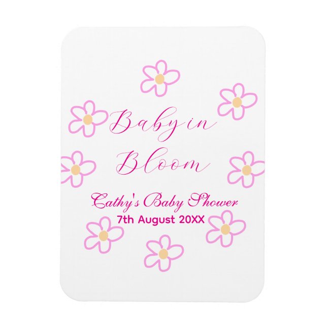 Ímã Bebê no chá de fraldas de flor rosa, simples elega (Vertical)