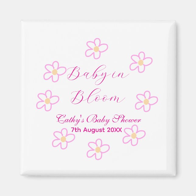 Imã Bebê no chá de fraldas de flor rosa, simples elega (Frente)