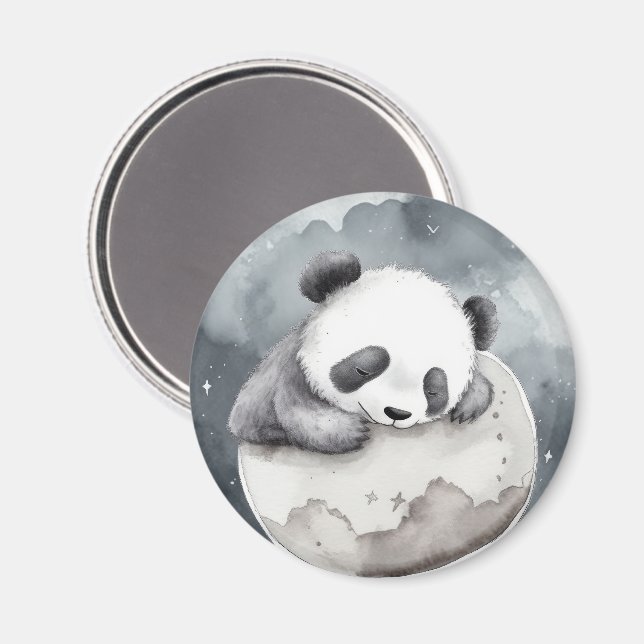 Imã Bebê Panda Adormecido em Aquarela Fofa (Front/Back)