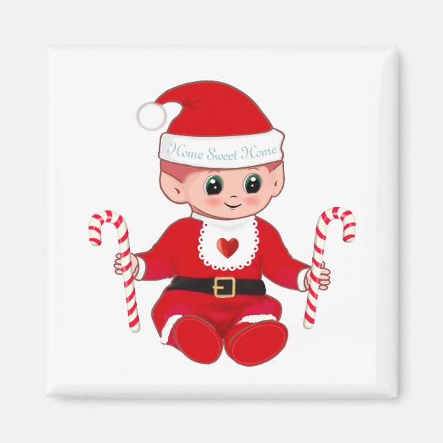 Imã Bebê Papai Noel Natal Fofo & Bengalas de Natal (Frente)