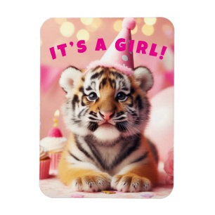 Ímã Bebê Tigre Fofo Revelação Menina Rosa