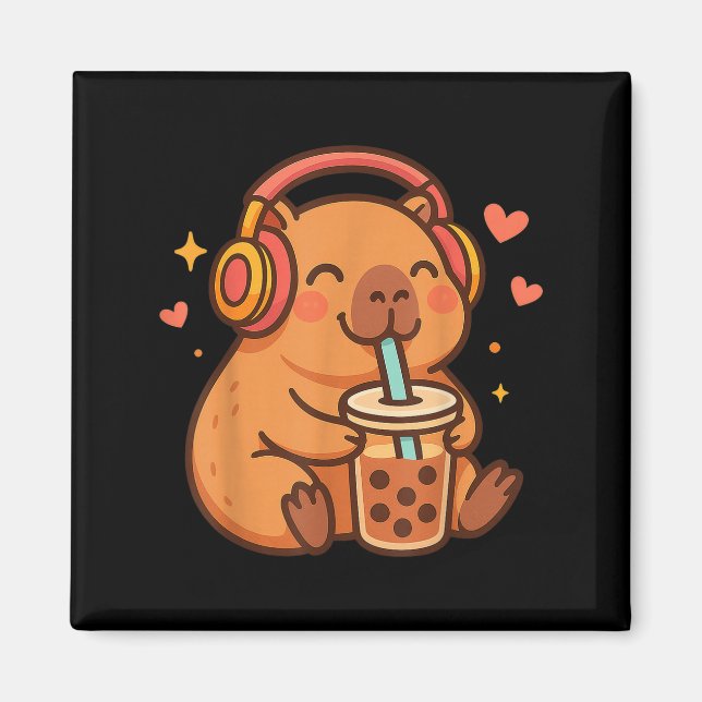 Imã Bebendo de anime Cute Capybara Kawaii - Bubble Tea (Frente)