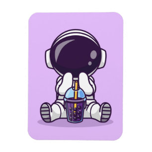 Ímã Bebendo de astronauta Boba Tea Illustration Magnet