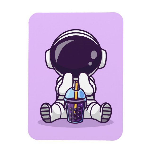Ímã Bebendo de astronauta Boba Tea Illustration Magnet (Vertical)