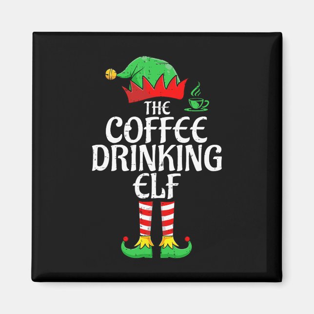 Imã Bebendo De Café Elf Xmas Correspondendo À Família  (Frente)