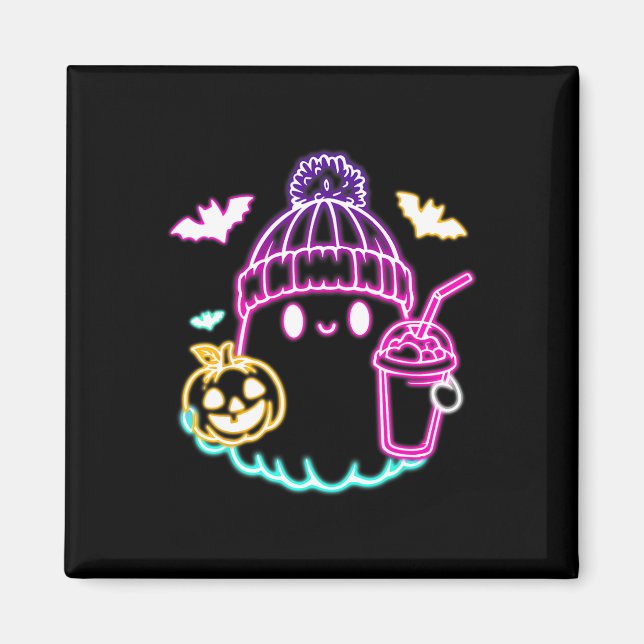 Imã Bebendo De Café Fantasma Retro Ghost Spooky Hallow (Frente)