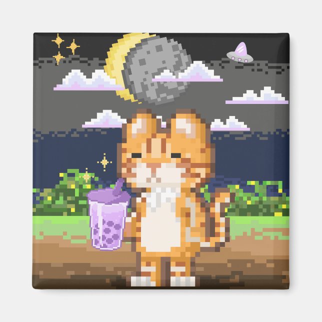 Imã Bebendo de gato Boba Tea Alienígena Eclipse Magnet (Frente)