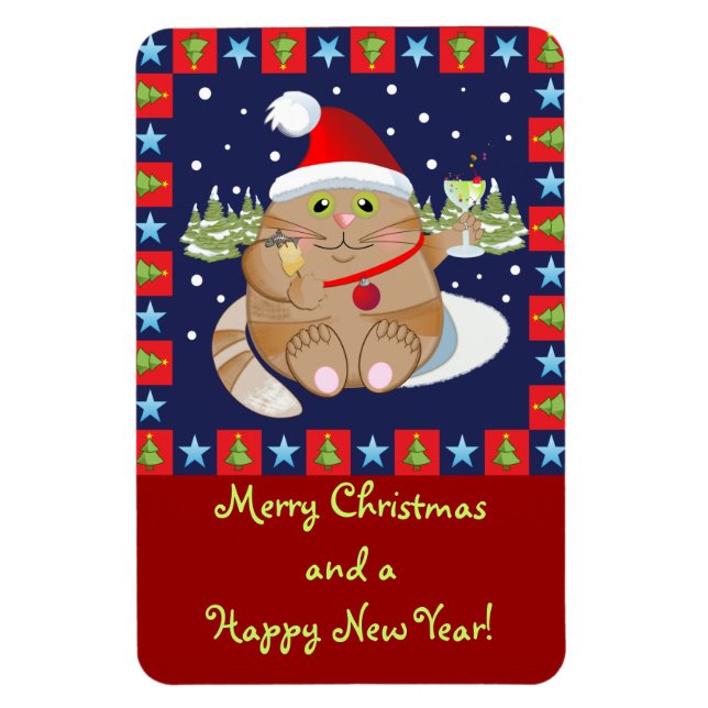 Ímã Bebendo de gato um coquetel + texto imã de Natal (Vertical)