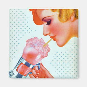 Imã Bebendo de Vintage Retro-Mulher Rosa Milkshake 193