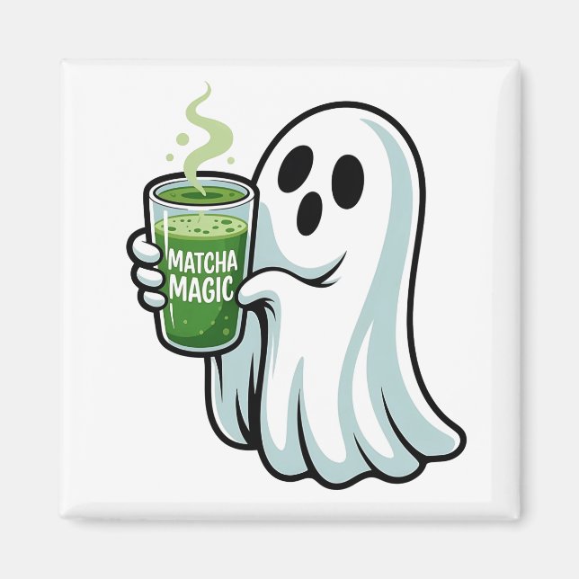 Imã Bebendo Fantasma do Spookie Halloween Matcha Drink (Frente)