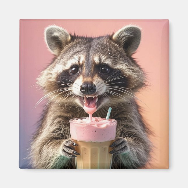 Imã Bebendo Raccoon Cute Milkshake (Frente)