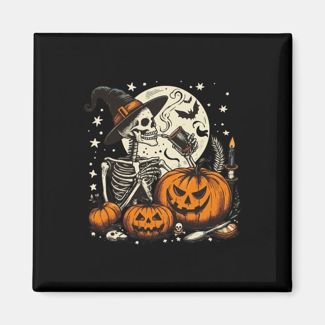Imã Bebendo Skeleton Pumpkin Halloween Mulheres (Frente)