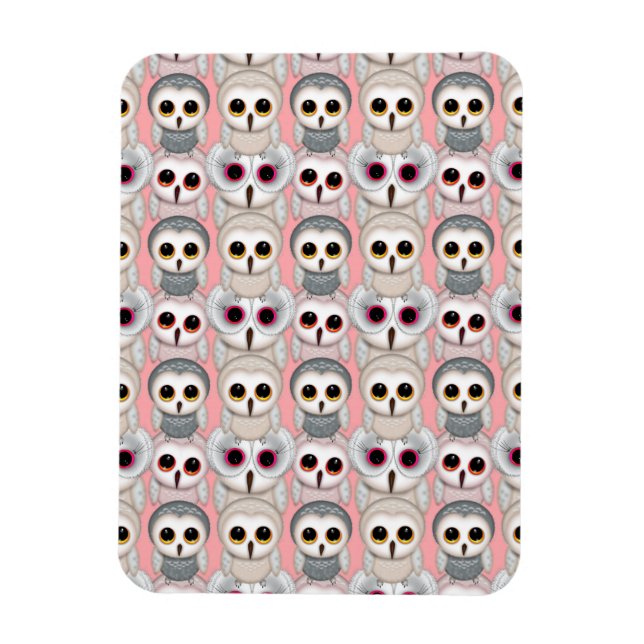 Ímã Bebês Corujas em Padrão Rosa (Vertical)