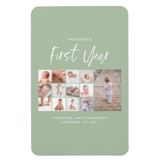 Ímã Bebês, primeiro ano, fotografar guião verde  (Vertical)