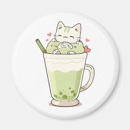 Imã Bebida de Matcha com Boba de Gato Fofo Design Kawa