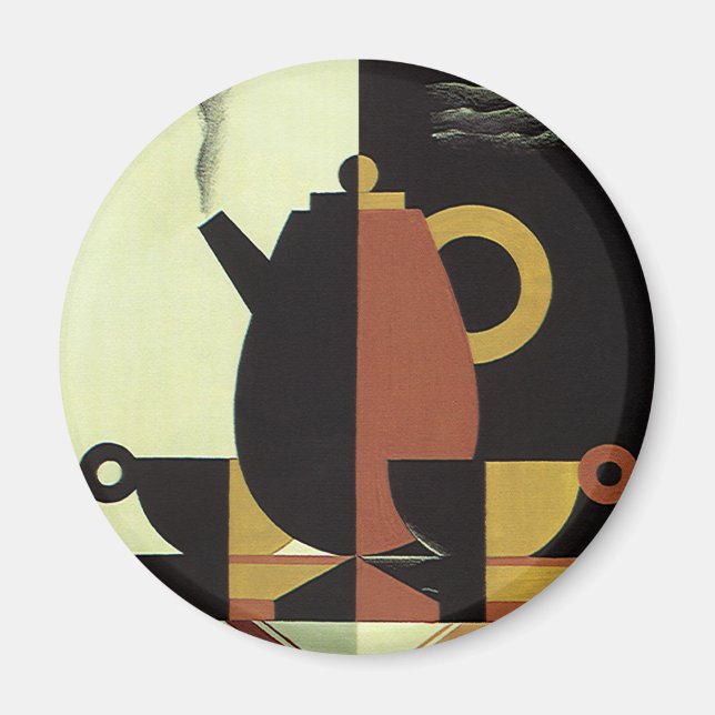Imã Bebidas de Drinks Vintage Cafeteira com Xícaras (Frente)