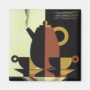 Imã Bebidas de Drinks Vintage Cafeteira com Xícaras