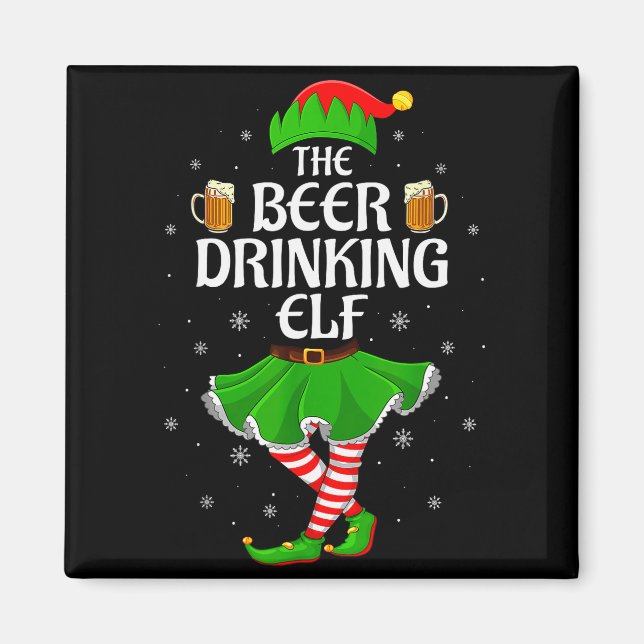 Imã Beer Drinking Elf Christmas Family Girl Women Elf  (Frente)