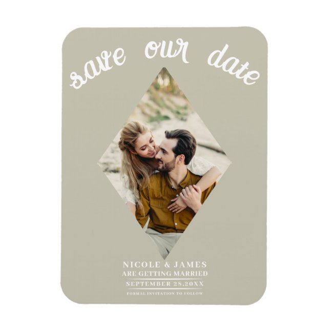 Ímã Bege Caqui Diamante Foto Casamento Salve a Data (Vertical)
