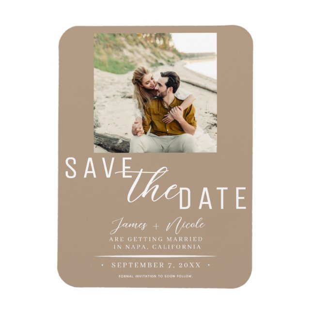 Ímã Bege Foto de Save the Date de Casamento (Vertical)