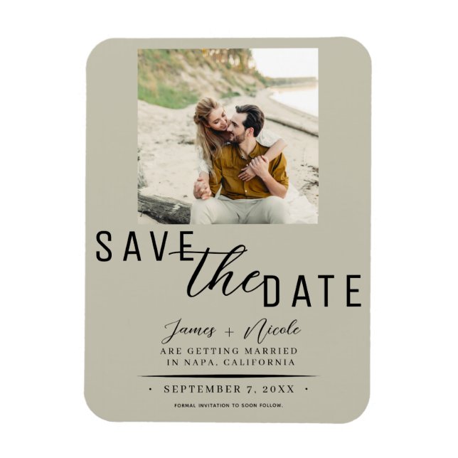 Ímã Bege Khaki Salve a Data Foto Casamento (Vertical)