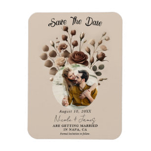 Ímã Bege Marrom Floral Mocha Mousse Salvar a Data