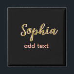 Imã beige adicione nome e chefe SMS preto elegante<br><div class="desc">design</div>