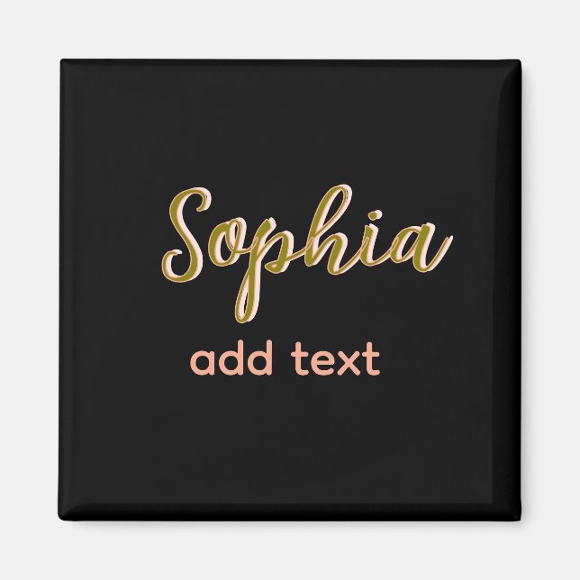 Imã beige adicione nome e chefe SMS preto elegante (Frente)