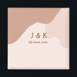 Imã Beige boho curvy orange wedding name date<br><div class="desc">design</div>