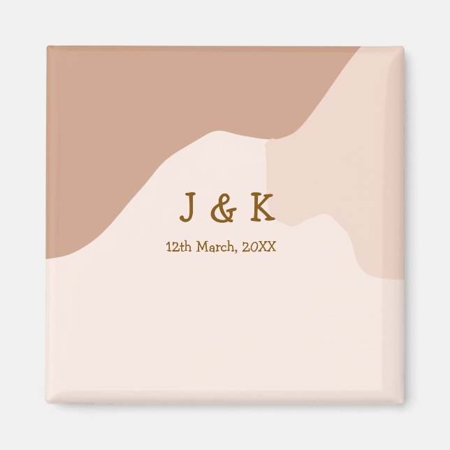 Imã Beige boho curvy orange wedding name date (Frente)
