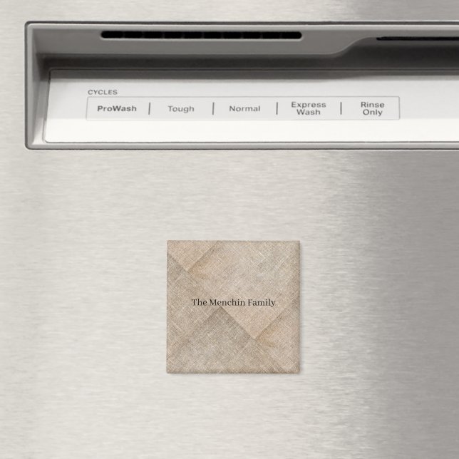 Imã Beige Faux Linen Personalizado (In Situ (Dishwasher))