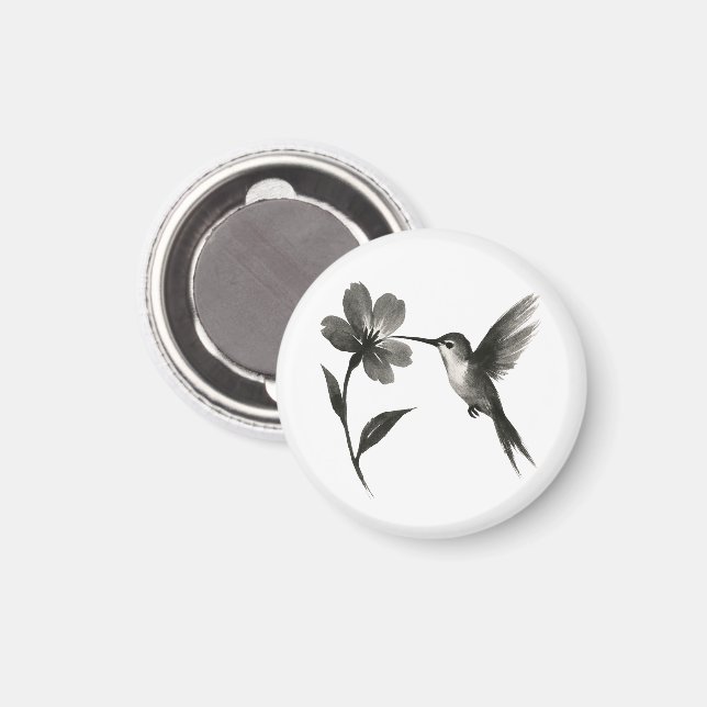 Imã Beija-flor com Flor – Design de Pincel Tinta em  (Front/Back)