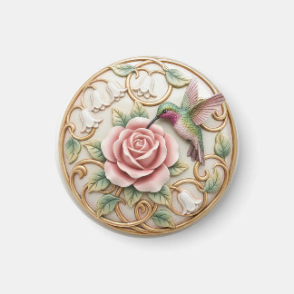 Imã Beija-flor Vintage Rosa Floral Vitoriana