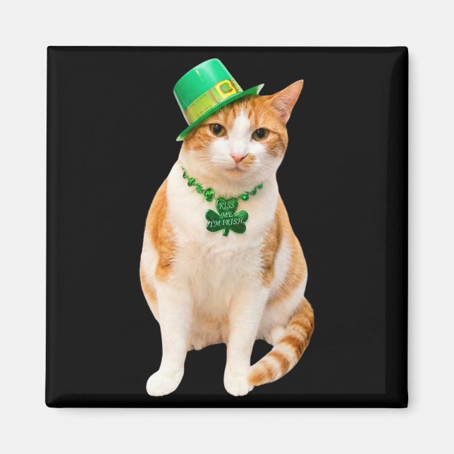 Imã Beije gato irlandês chapéu duende trevo st patrick (Frente)