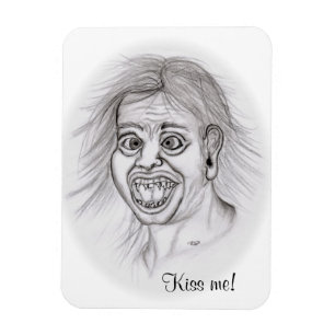 Ímã Beije-me! Design de desenho de lápis preto e bran