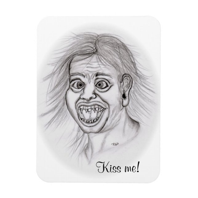 Ímã Beije-me! Design de desenho de lápis preto e branc (Vertical)