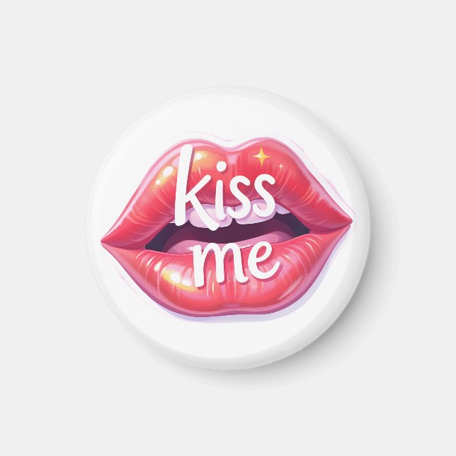 Imã Beije Me Ilustração Artística de Lábios Vermelhos  (Frente)