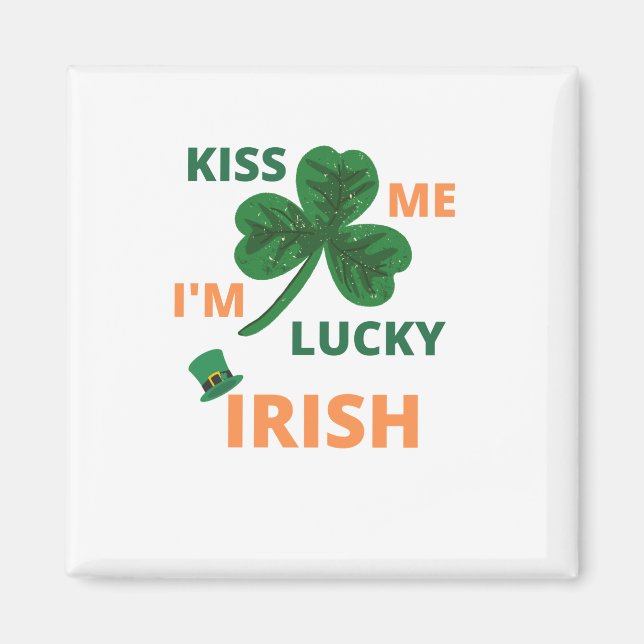 Imã Beije-me, sou sortudo irlandês quadrado (Frente)