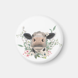 Imã beijo de nariz de vaca flores aquarela cinza anima