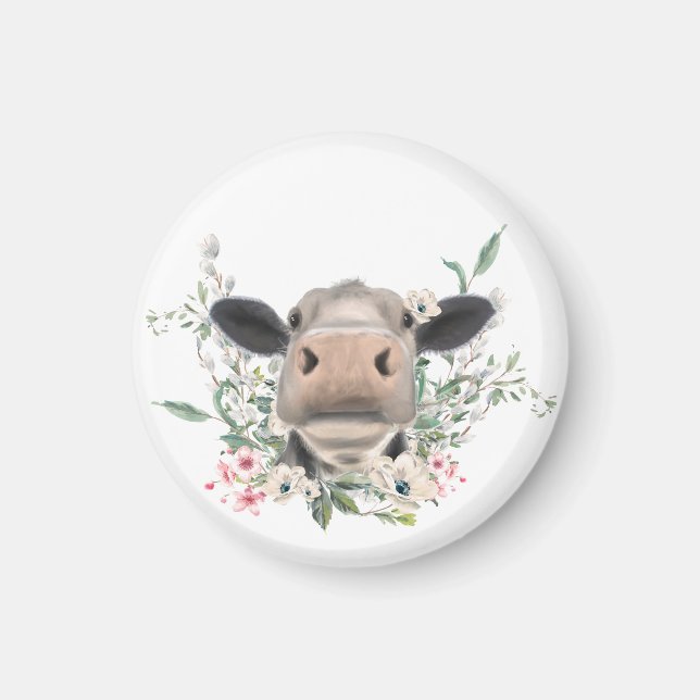 Imã beijo de nariz de vaca flores aquarela cinza anima (Frente)