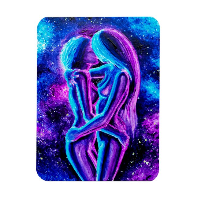 Ímã Beijo lésbico em azul e roxo (Vertical)