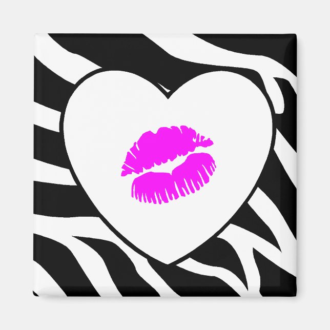 Imã Beijo Rosa de Impressão Zebra (Frente)