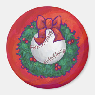 Imã Beisebol em Wreath em Vermelho