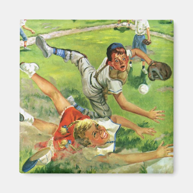 Imã Beisebol Esportivo Antigo, Times de Crianças Jogan (Frente)