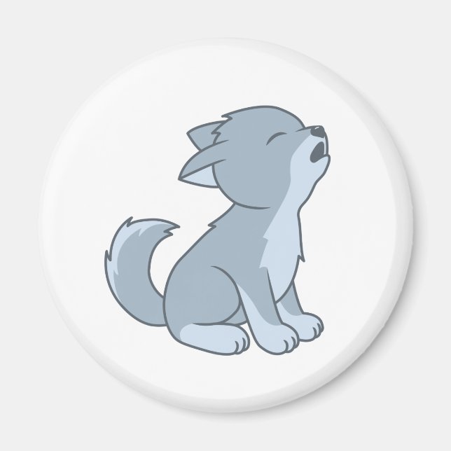 Imã Bela Cartoon Howling Wolf Pup (Frente)
