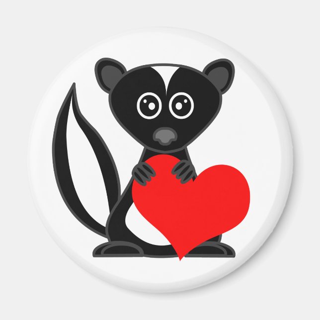 Imã Bela Cartoon Skunk Segurando Coração (Frente)