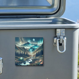 Imã Bela cena de acampamento com montanhas e tendas